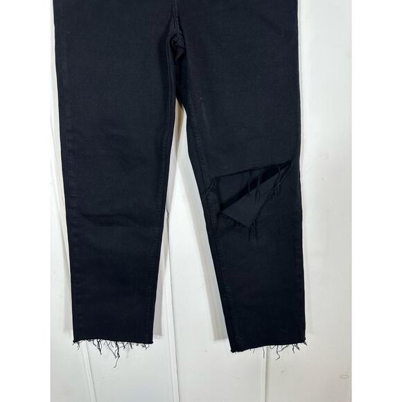 RE/DONE Originals 70s Stove Pipe Noir with Rip Cropped Jeans 27-Black Button Fly - Picture 5 of 12